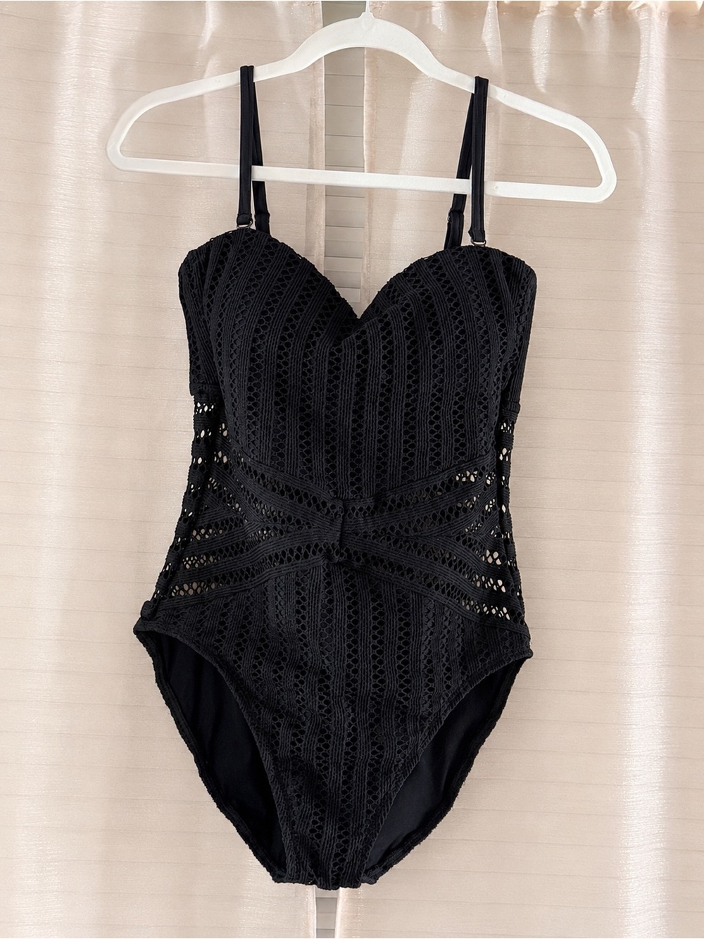 Kenneth Cole NWOT Black Crochet One-Piece Swimsuit